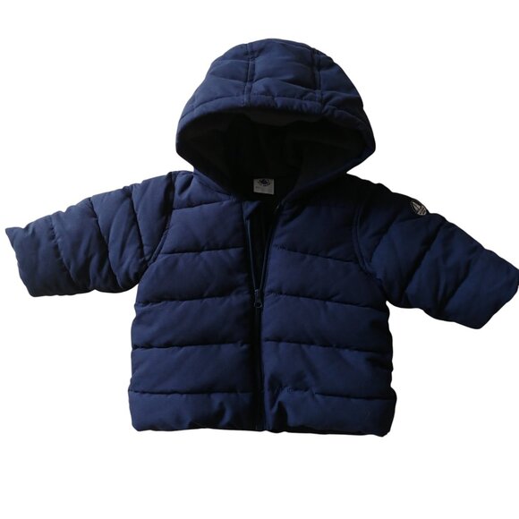 Petit Bateau Navy Blue Quilted Puffer Hooded Jacket 3 Months (60 cm) - Picture 2 of 7